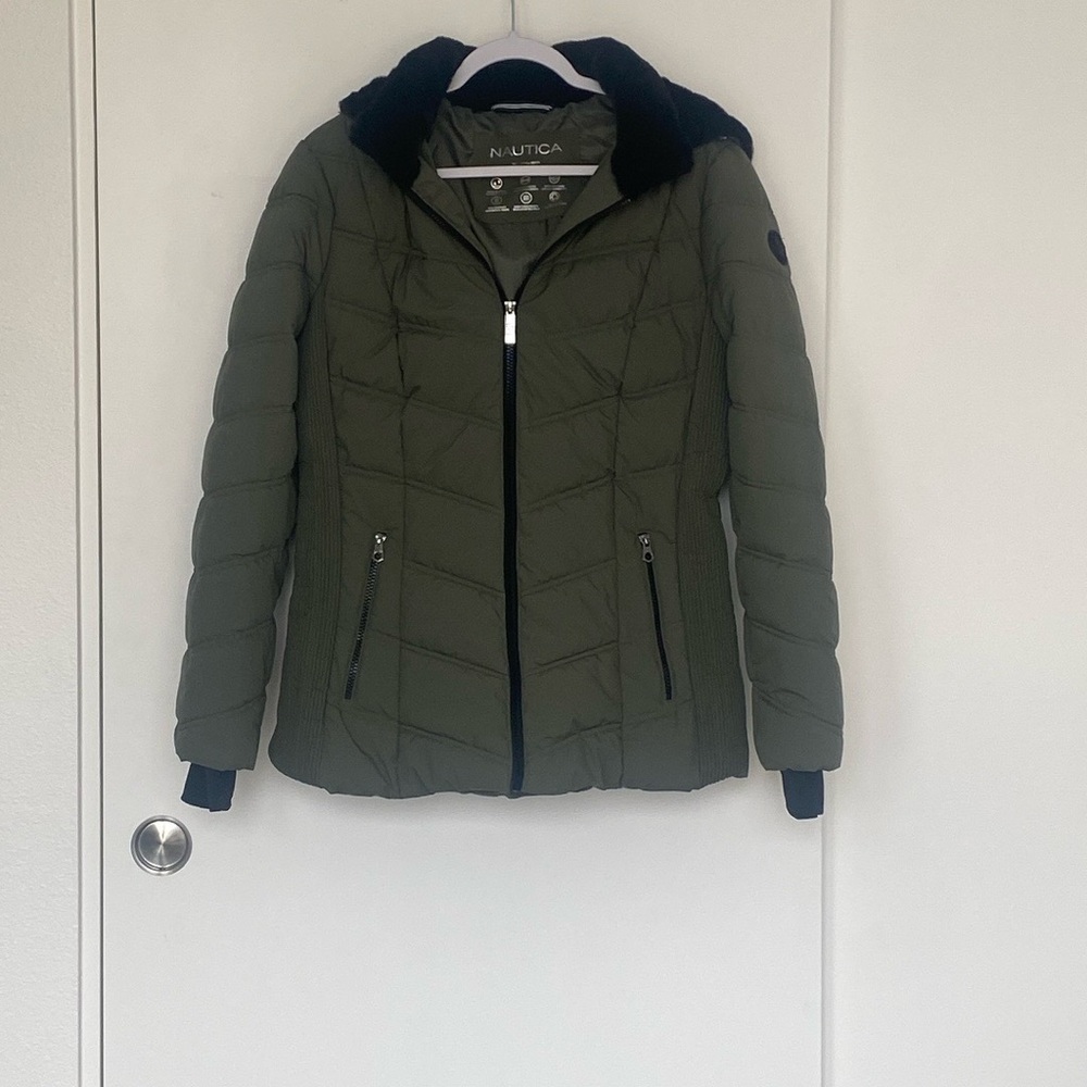 Nautica Green Puffer Jacket Weather-Resistant Insulated